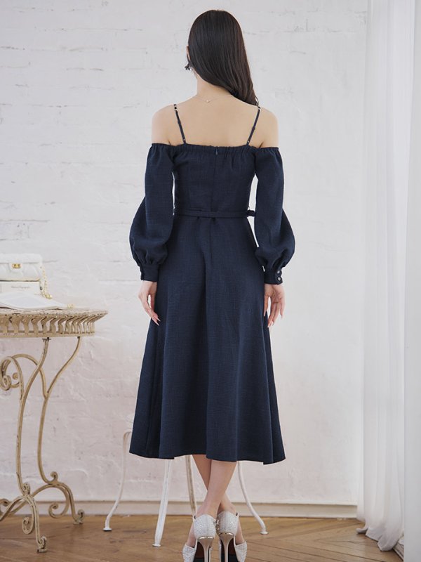 画像7: 【送料無料！】【sifeel/シフィール】ロングスリーブワンピースドレス/ツイード/襟付き/ベルト/ミディアムドレス/キャバドレス【S-Lサイズ/2カラー】[OF03] 【YN】dzj (7)