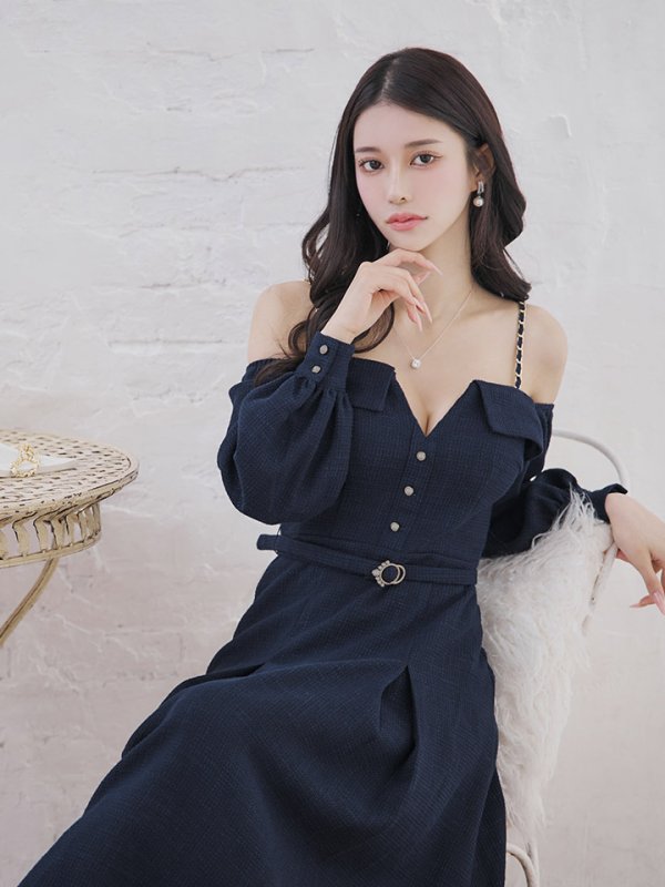 画像22: 【送料無料！】【sifeel/シフィール】ロングスリーブワンピースドレス/ツイード/襟付き/ベルト/ミディアムドレス/キャバドレス【S-Lサイズ/2カラー】[OF03] 【YN】dzj (22)