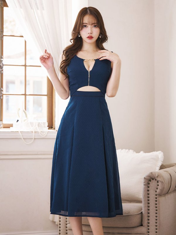 画像9: 【sifeel/シフィール】シフォンフレアワンピース/ノースリーブ/ジップアップ/チェック/谷間見せ/背中隠し/ミディアムドレス/キャバドレス【S-Lサイズ/1カラー】[OF03] 【YN】dzw (9)