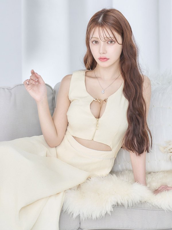 画像11: 【sifeel/シフィール】シフォンフレアワンピース/ノースリーブ/ジップアップ/チェック/谷間見せ/背中隠し/ミディアムドレス/キャバドレス【S-Lサイズ/1カラー】[OF03] 【YN】dzw (11)