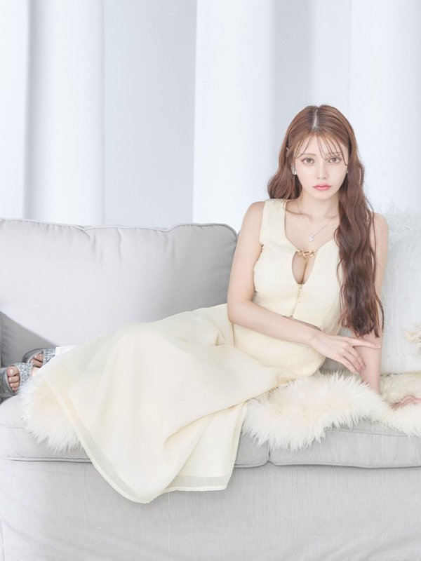 画像13: 【sifeel/シフィール】シフォンフレアワンピース/ノースリーブ/ジップアップ/チェック/谷間見せ/背中隠し/ミディアムドレス/キャバドレス【S-Lサイズ/1カラー】[OF03] 【YN】dzw (13)