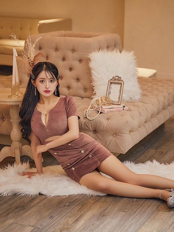 画像10: ウエストカットベルベットピンクドレス/キャバドレス【XS-Lサイズ/1カラー】[OF03] 【YN】dzw (10)