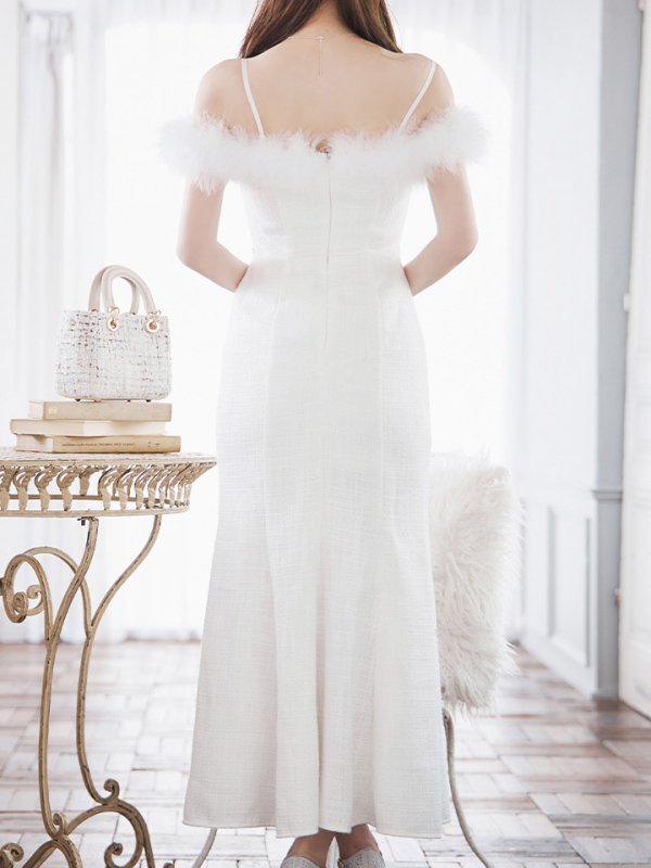 画像6: 【送料無料！】【sifeel/シフィール】ファーオフショルビジューロングドレス/リボン/ツイード/マーメイド/キャミ/谷間見せ/背中見せ/ロングドレス/キャバドレス【XS-Lサイズ/1カラー】[OF03] 【YN】dzw (6)