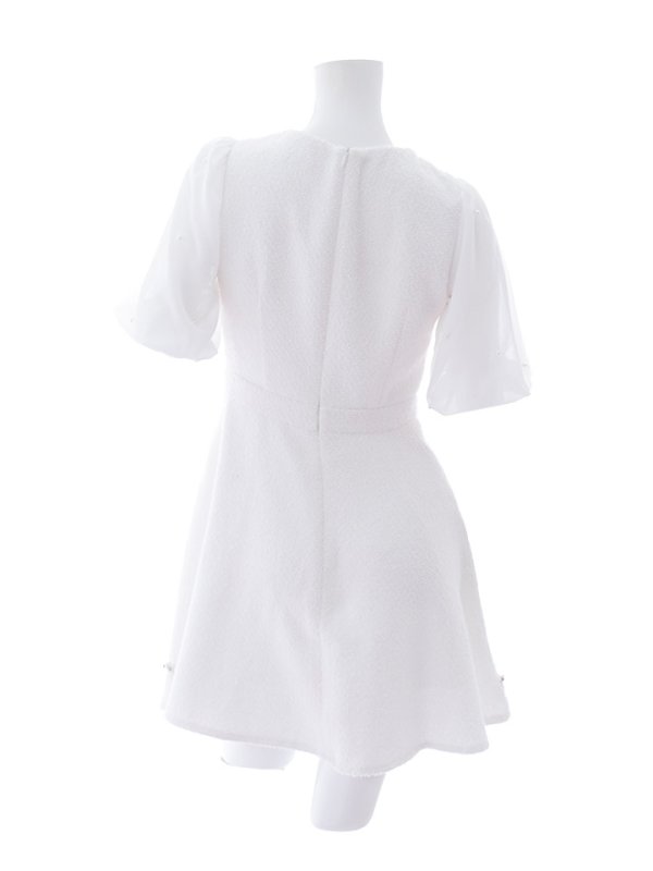 画像12: ツイードミニワンピースドレス/フレアー/パール/ビジュー/フリル袖/胸元隠し/背中隠し/ミニドレス/キャバドレス【XS-Mサイズ/1カラー】[OF03] 【YN】dzks (12)