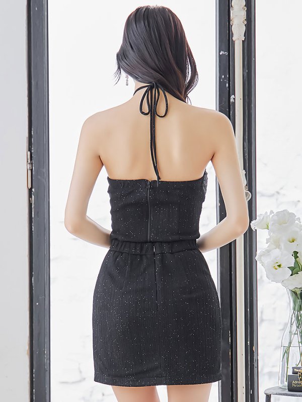 画像6: 【送料無料！】セットアップラメドレス/ホルターネック/スリット/タイト/キャミ/谷間見せ/ミニドレス/ キャバドレス【XS-Mサイズ/1カラー】[OF03] 【YN】dzcv【一部予約商品/12月下旬発送予定】 (6)