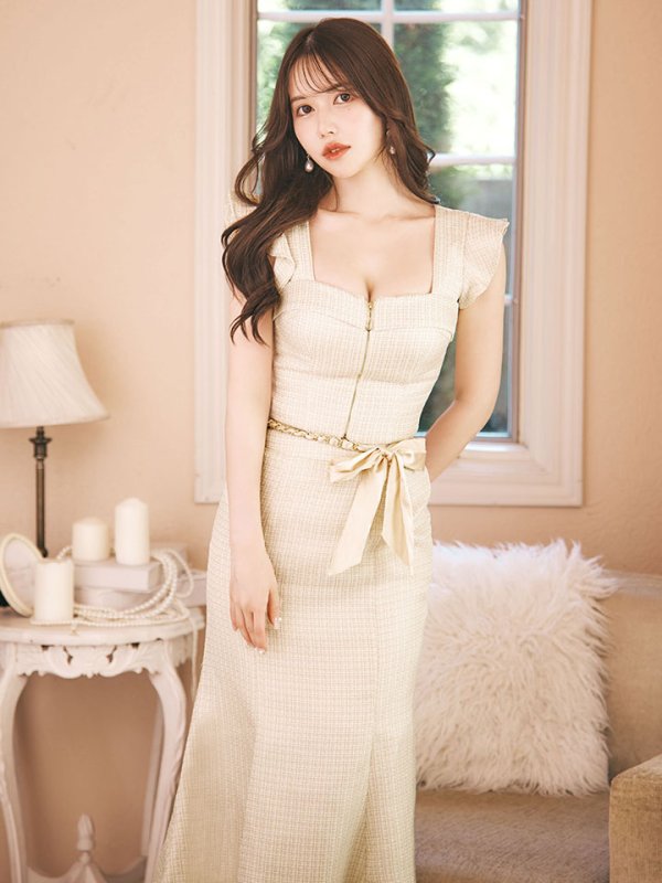 画像3: 【ウィンターセール！】SALE!ツイードセットアップドレス/スクエアネック/2ピース/ミディアムドレス/キャバドレス【S-Lサイズ/1カラー】[OF03] 【YN】dzw (3)