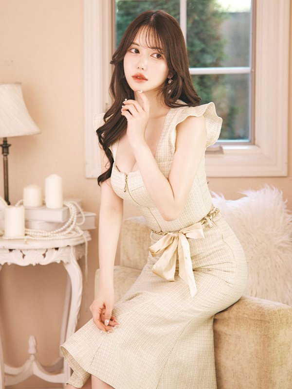 画像8: 【ウィンターセール！】SALE!ツイードセットアップドレス/スクエアネック/2ピース/ミディアムドレス/キャバドレス【S-Lサイズ/1カラー】[OF03] 【YN】dzw (8)