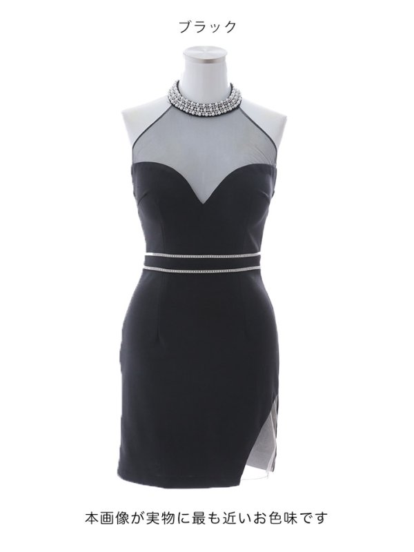 画像11: 【送料無料!】ビジューホルターネックドレス/パール/シアースリット/ハイネック/ノースリーブ/アメスリ/タイト/谷間見せ/背中見せ/ミニドレス/キャバドレス【XS-Lサイズ/1カラー】[OF03]【YN】dzw (11)
