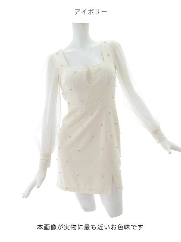 画像20: 【送料無料!】シアースリーブツイードドレス/ロングスリーブ/ビジュー /サイドスリット/谷間見せ/ミニドレス/キャバドレス【XS-XLサイズ/カラー】[OF03]【YN】dzku (20)