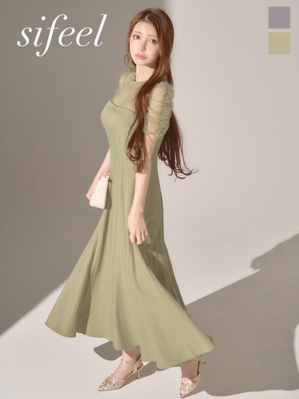 画像1: 【sifeel/シフィール】シアーショルダーフレアワンピース/キャバドレス【S-Lサイズ/2カラー】[OF03] 【YN】dzwuLD (1)