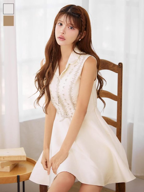 美品　未使用　JEWELS ビジューフレアワンピースドレス/キャバドレス　XS 送料無料!ノースリーブビジューフレアミニワンピース/キャバ