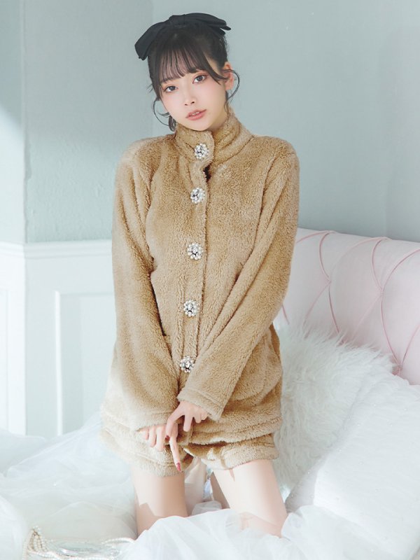 画像8: 【SALE】【ルームウェア】もこもこ/ パールボタン/ ハイネック/ 長袖/ ポケット付き/ パンツ/ セットアップ/ ルームウエア[HC02] (8)