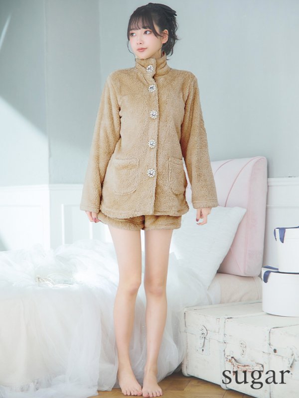 画像12: 【SALE】【ルームウェア】もこもこ/ パールボタン/ ハイネック/ 長袖/ ポケット付き/ パンツ/ セットアップ/ ルームウエア[HC02] (12)