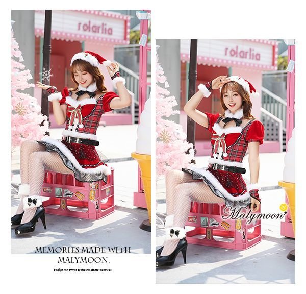 画像9: 【即日発送】【クリスマスコスプレ8点セット】【Malymoon/マリームーン】チェック柄サンタクロース【フリーサイズ/1カラー】[YMT] (9)