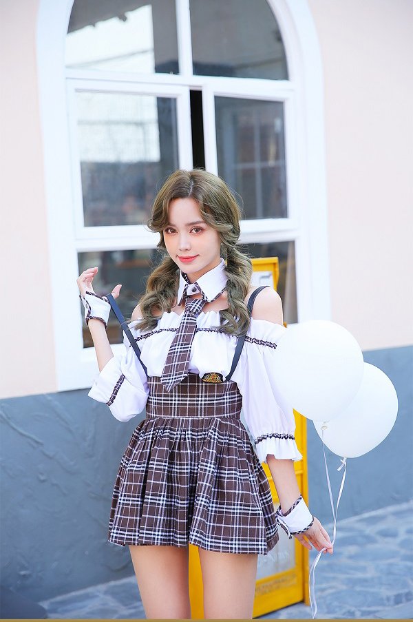 画像10: 【即日発送】オフショル女子高生/ミニスカJK《ハロウィンコスプレ8点セット》【Malymoon/マリームーン】[YMT] (10)