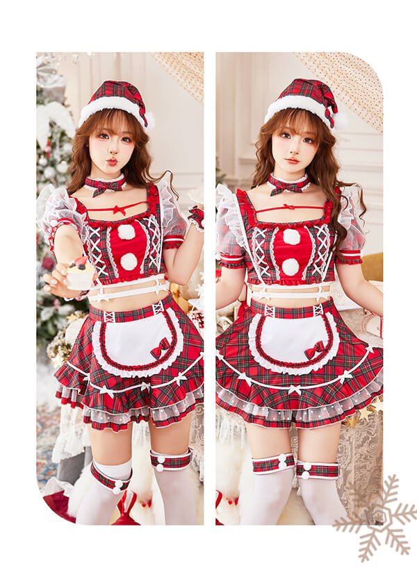 画像6: 【即日発送！】【クリスマスコスプレ8点セット】【Malymoon/マリームーン】ガーリーチェックサンタ【フリーサイズ/1カラー】[OF03] (6)