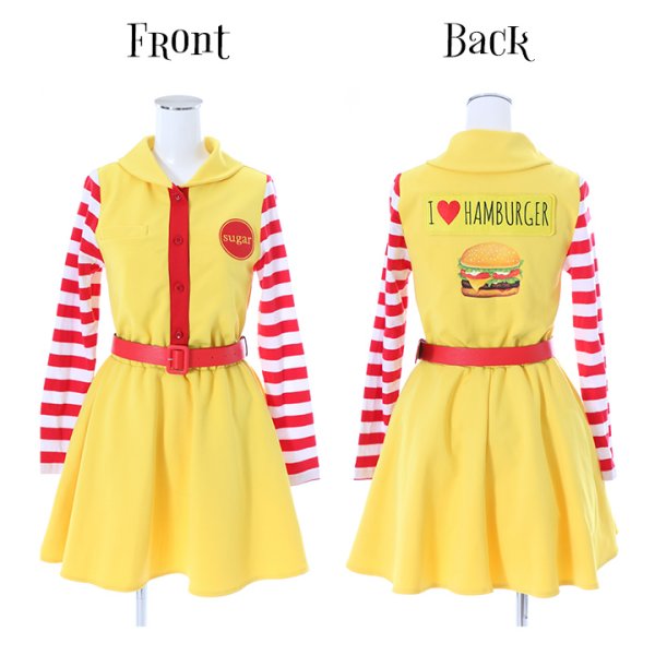 画像7: 【SALE!!】【即日発送】ハンバーガーショップガール/ウェイトレスコスプレ/フレアスカート/ロングスリーブ/Aライン【ハロウィン3点セット】【S-XLサイズ/1カラー】(B017SB/STEE07R)[HC02] (7)