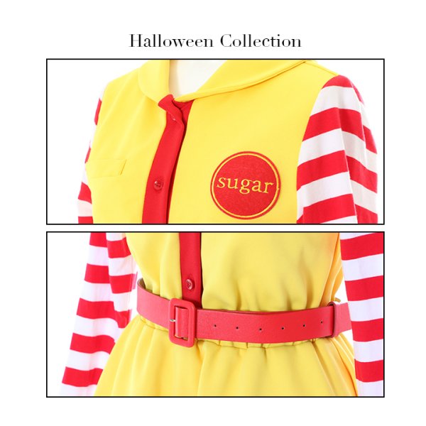 画像8: 【SALE!!】【即日発送】ハンバーガーショップガール/ウェイトレスコスプレ/フレアスカート/ロングスリーブ/Aライン【ハロウィン3点セット】【S-XLサイズ/1カラー】(B017SB/STEE07R)[HC02] (8)