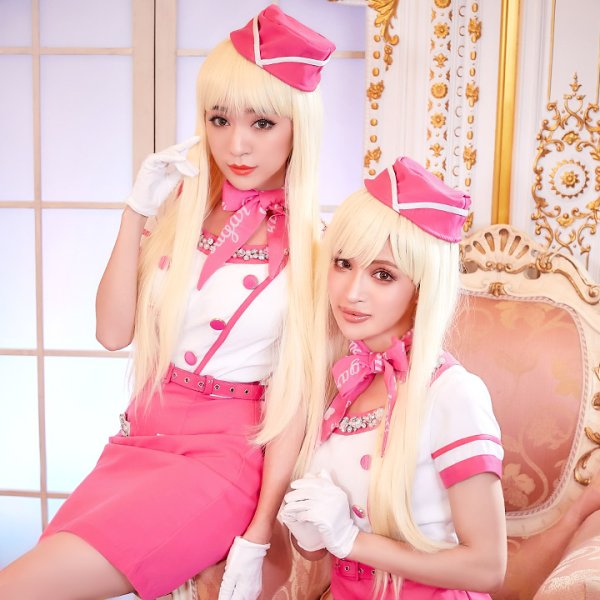 画像9: 【アウトレット】【ハロウィン】ピンクCAコスプレセット【S-XLサイズ/1カラー】[OF03] (9)