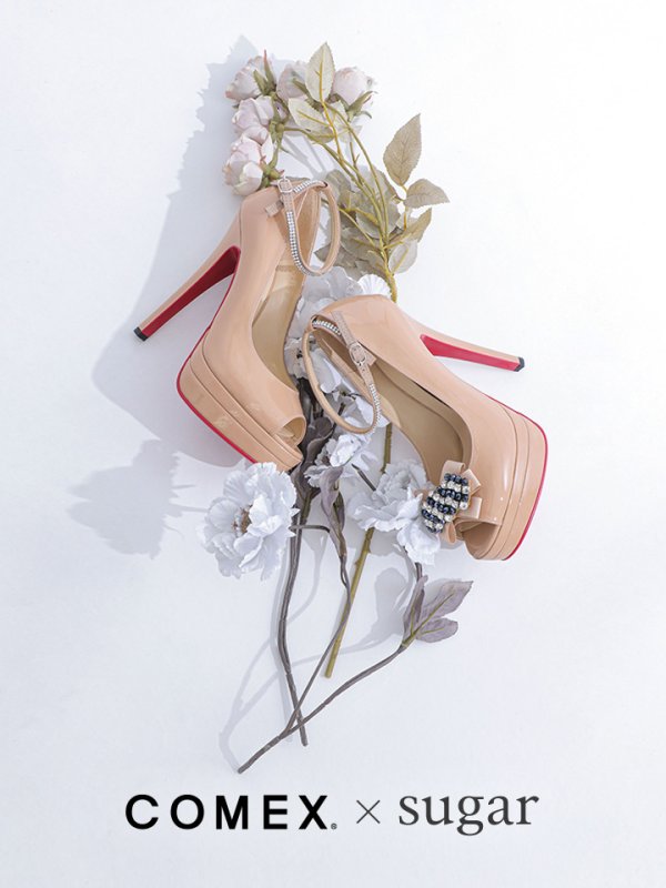 画像17: jewelsコラボ商品【COMEX】2color/ 14cmヒール/ ビジューバックル/ アンクルストラップ付き/ オープントゥパンプス[OF02] (17)