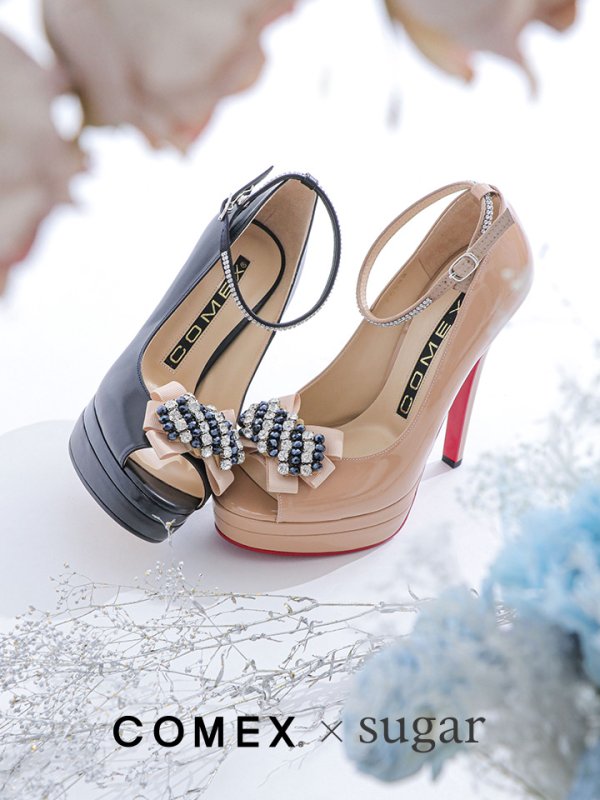 画像15: jewelsコラボ商品【COMEX】2color/ 14cmヒール/ ビジューバックル/ アンクルストラップ付き/ オープントゥパンプス[OF02] (15)
