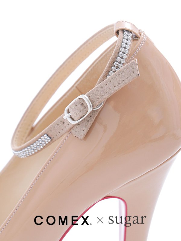 画像6: jewelsコラボ商品【COMEX】2color/ 14cmヒール/ ビジューバックル/ アンクルストラップ付き/ オープントゥパンプス[OF02] (6)