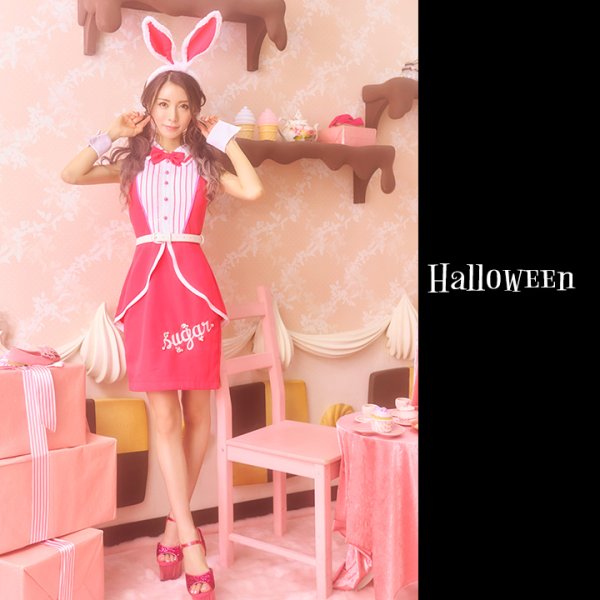画像2: 【SALE!!】【即日発送】ピンクドールバニー【ハロウィンコスプレ5点セット】【S-XLサイズ/1カラー】[OF01] (2)