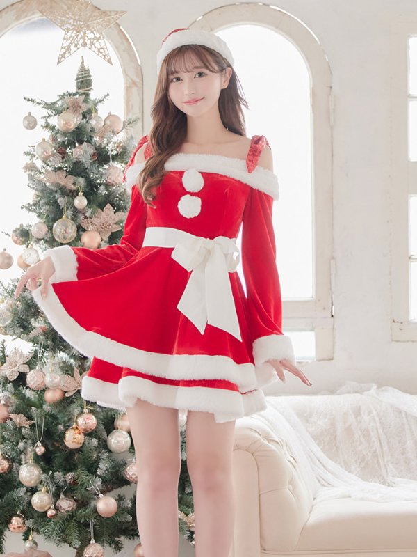 画像14: 【一部予約 / 11月中旬発送予定】【sugar nine サンタコス 4点セット】【XS-XLサイズ/8カラー】グリッターリボン2段フレアサンタコスプレ[YMT] (14)