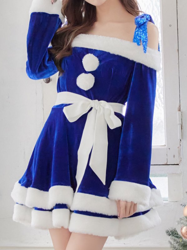 画像20: 【一部予約 / 11月中旬発送予定】【sugar nine サンタコス 4点セット】【XS-XLサイズ/8カラー】グリッターリボン2段フレアサンタコスプレ[YMT] (20)