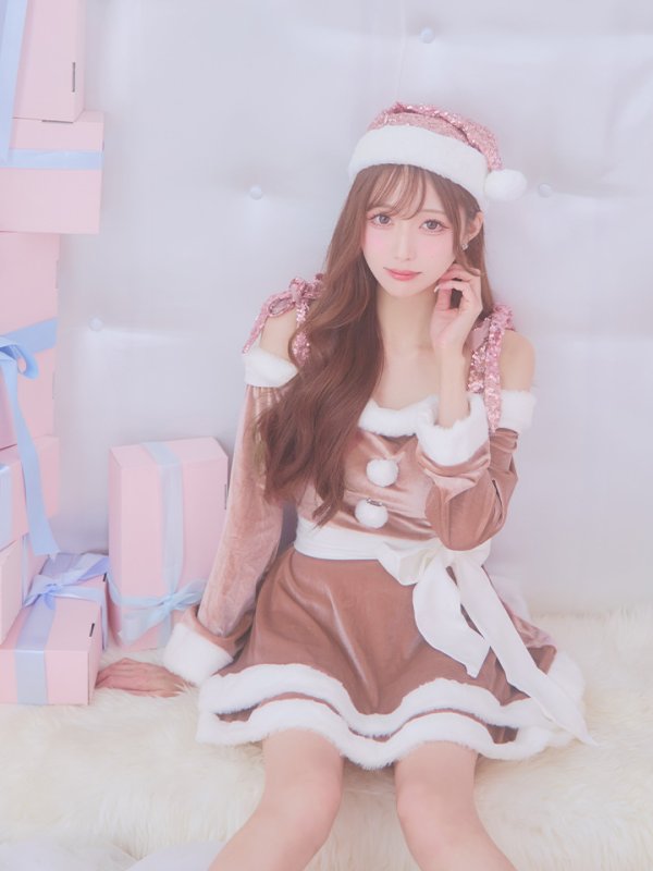 画像10: 【一部予約 / 11月中旬発送予定】【サンタコス 4点セット】【XS-XLサイズ/8カラー】グリッターリボン2段フレアサンタコスプレ[YMT] (10)