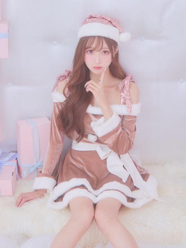 画像14: 【一部予約 / 11月中旬発送予定】【サンタコス 4点セット】【XS-XLサイズ/8カラー】グリッターリボン2段フレアサンタコスプレ[YMT] (14)