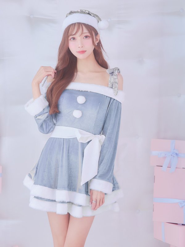 画像17: 【一部予約 / 11月中旬発送予定】【サンタコス 4点セット】【XS-XLサイズ/8カラー】グリッターリボン2段フレアサンタコスプレ[YMT] (17)