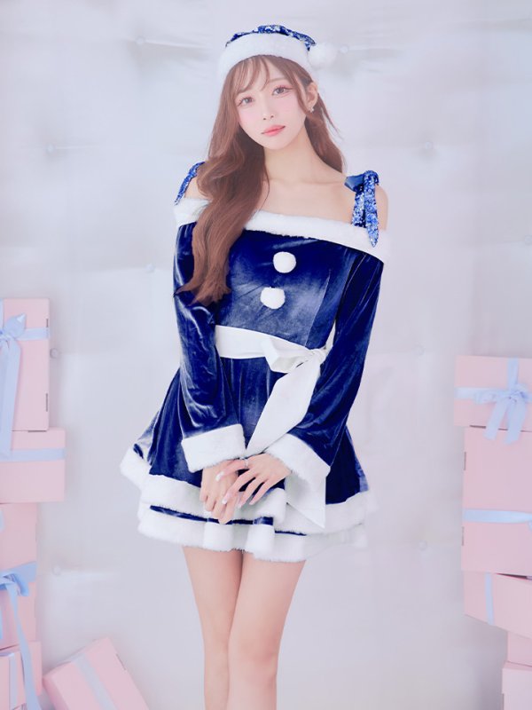 画像30: 【一部予約 / 11月中旬発送予定】【サンタコス 4点セット】【XS-XLサイズ/8カラー】グリッターリボン2段フレアサンタコスプレ[YMT] (30)