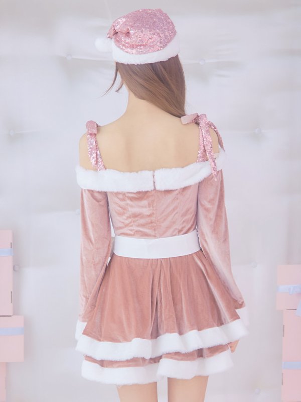 画像21: 【一部予約 / 11月中旬発送予定】【サンタコス 4点セット】【XS-XLサイズ/8カラー】グリッターリボン2段フレアサンタコスプレ[YMT] (21)