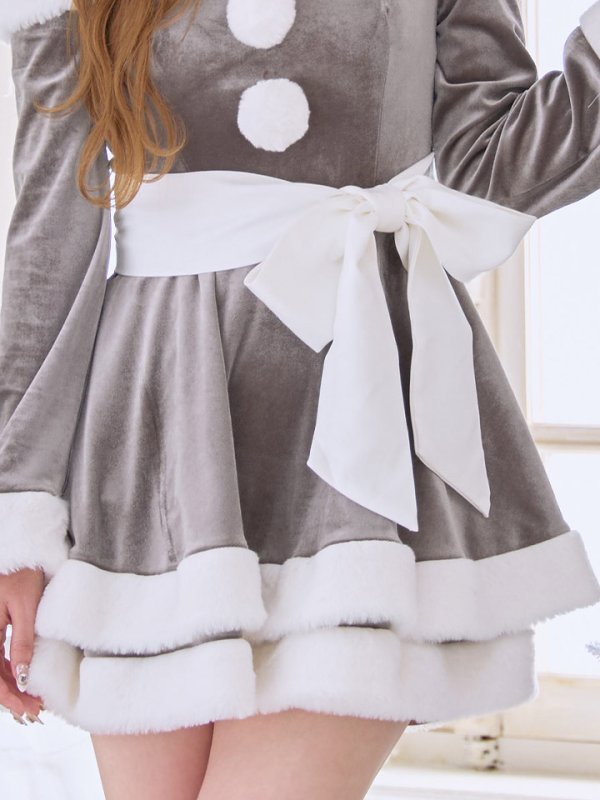 画像15: 【一部予約 / 11月中旬発送予定】【送料無料！】【サンタ】グリッターリボン2段フレアサンタコスプレ【コスプレ4点セット】【XS-XLサイズ/8カラー】[OF03] (15)