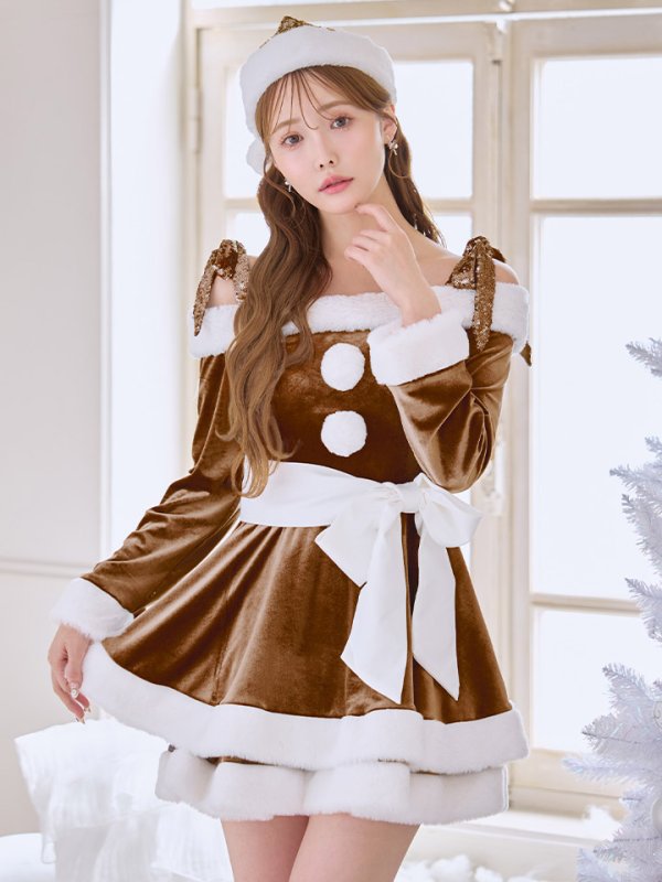 画像25: 【一部予約 / 11月中旬発送予定】【送料無料！】【サンタ】グリッターリボン2段フレアサンタコスプレ【コスプレ4点セット】【XS-XLサイズ/8カラー】[OF03] (25)