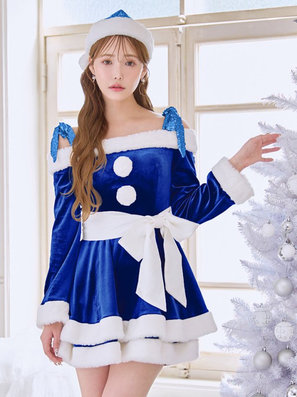 画像36: 【一部予約 / 11月中旬発送予定】【送料無料！】【サンタ】グリッターリボン2段フレアサンタコスプレ【コスプレ4点セット】【XS-XLサイズ/8カラー】[OF03] (36)