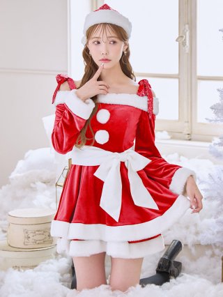 送料無料！】【サンタ】グリッターリボン2段フレアサンタコスプレ
