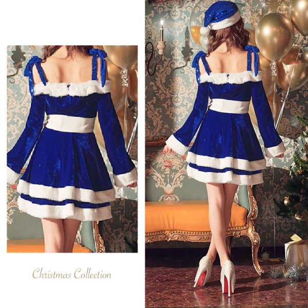 画像11: 【一部予約 / 11月中旬発送予定】【sugar nine サンタコス 4点セット】【XS-XLサイズ/8カラー】グリッターリボン2段フレアサンタコスプレ[YMT] (11)