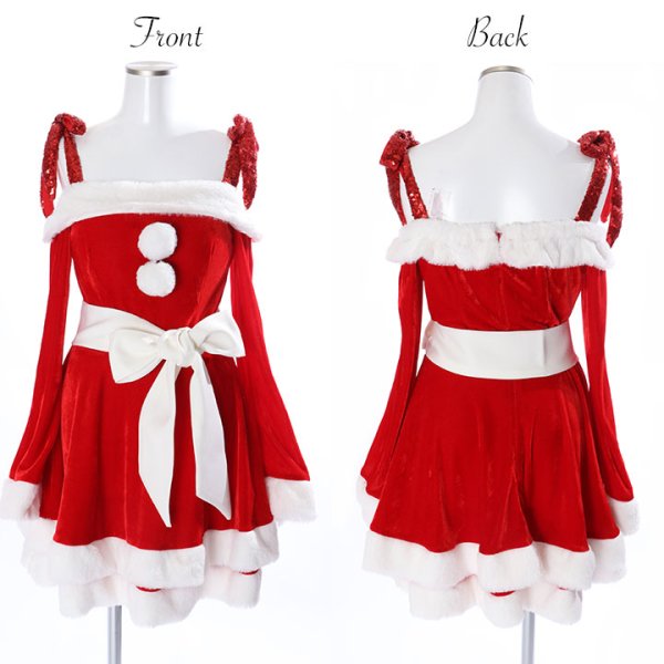 画像26: 【一部予約 / 11月中旬発送予定】【sugar nine サンタコス 4点セット】【XS-XLサイズ/8カラー】グリッターリボン2段フレアサンタコスプレ[YMT] (26)