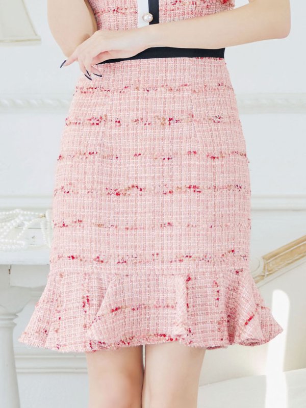 画像5: SALE!ツイードマーメイドスカートドレス/ボーダー柄/谷間隠し/背中隠し/ノースリーブ/フリル袖/ミニドレス/キャバドレス 【S-Lサイズ/1カラー】[HC02-X] 【SB】dzw (5)