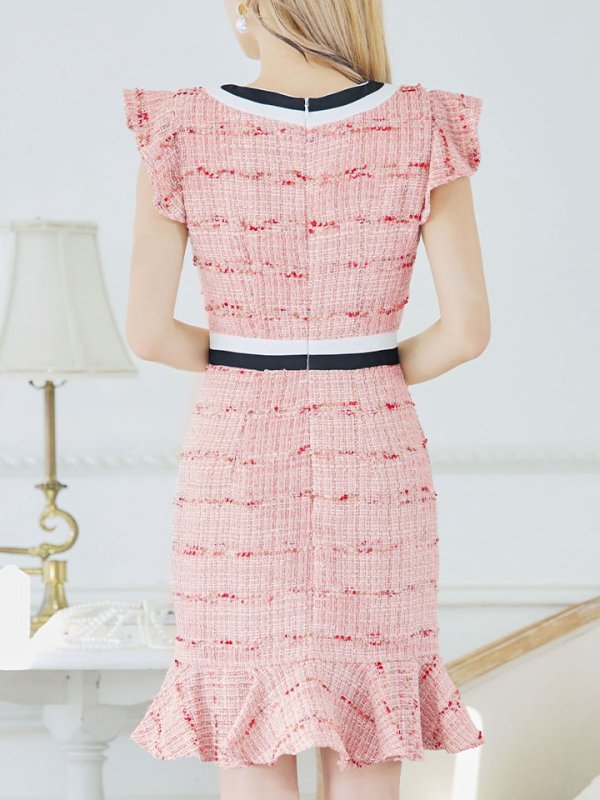 画像7: SALE!ツイードマーメイドスカートドレス/ボーダー柄/谷間隠し/背中隠し/ノースリーブ/フリル袖/ミニドレス/キャバドレス 【S-Lサイズ/1カラー】[HC02-X] 【SB】dzw (7)