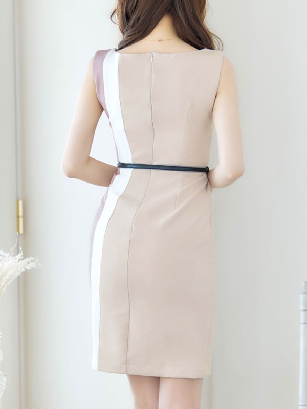 画像7: SALE!トリコロールカラーノースリーブドレス/無地/ノースリーブ/ベルト/胸元隠し/背中隠し/タイト/ミディアム/キャバドレス/ミニドレス【S-Lサイズ/2カラー】[OF01] 【SB】dzw (7)