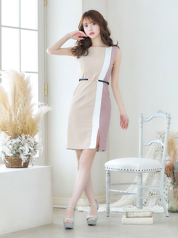 画像11: SALE!トリコロールカラーノースリーブドレス/無地/ノースリーブ/ベルト/胸元隠し/背中隠し/タイト/ミディアム/キャバドレス/ミニドレス【S-Lサイズ/2カラー】[OF01] 【SB】dzw (11)