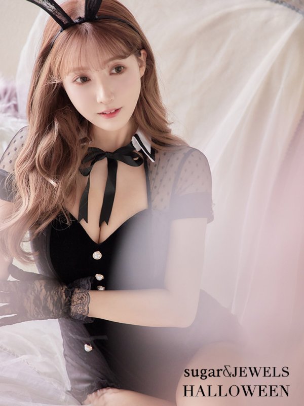 画像2: 【即日発送】ブラックドットレースバニーコスプレ【sugar nineハロウィン5点セット】【XS-Lサイズ/1カラー】[HC03/HC03] (2)