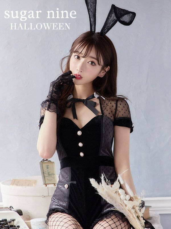 画像2: 【即日発送】ブラックドットレースバニーコスプレ【sugar nineハロウィン5点セット】【XS-Lサイズ/1カラー】[HC03/HC03] (2)