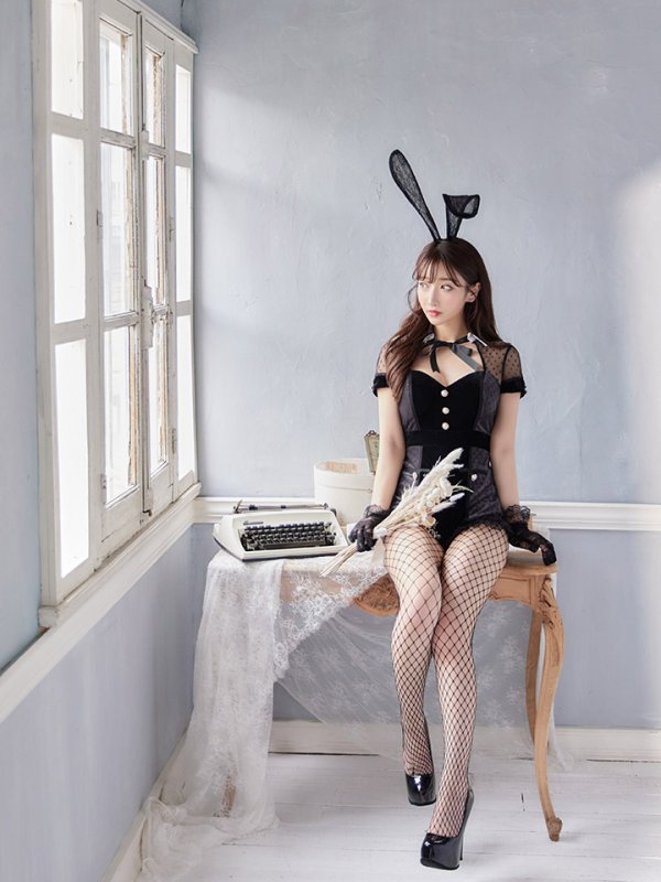 画像9: 【即日発送】ブラックドットレースバニーコスプレ【sugar nineハロウィン5点セット】【XS-Lサイズ/1カラー】[HC03/HC03] (9)