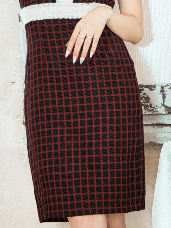 画像15: SALE!フリルショルダーチェックタイトドレス/チェック柄/肩フリル/胸元隠し/背中隠し/ミディアムドレス/キャバドレス【XS-Lサイズ/1カラー】[HC02-X] 【SB】dzw (15)