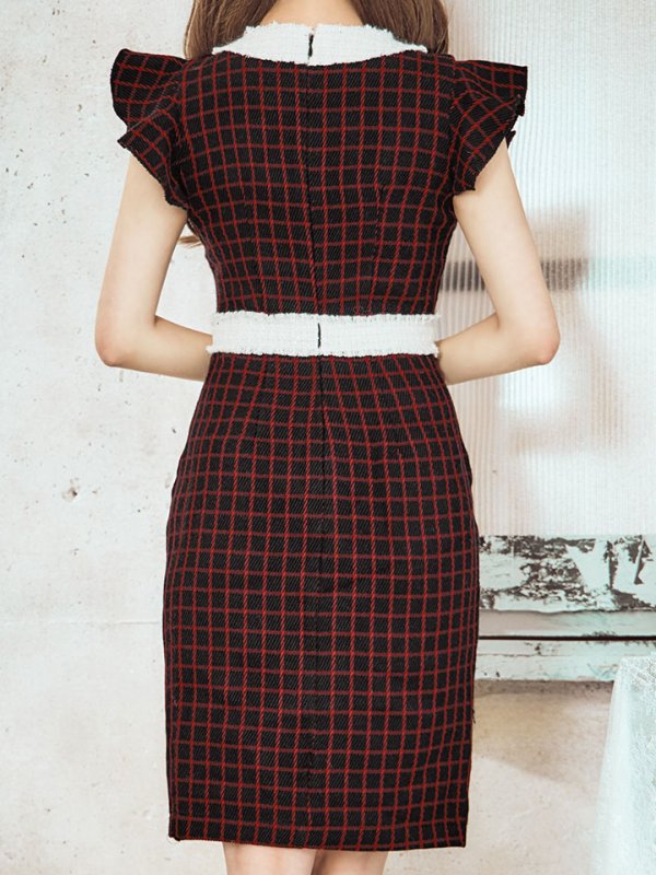 画像16: SALE!フリルショルダーチェックタイトドレス/チェック柄/肩フリル/胸元隠し/背中隠し/ミディアムドレス/キャバドレス【XS-Lサイズ/1カラー】[HC02-X] 【SB】dzw (16)