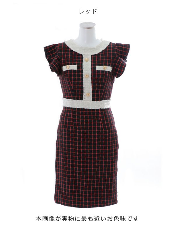 画像28: SALE!フリルショルダーチェックタイトドレス/チェック柄/肩フリル/胸元隠し/背中隠し/ミディアムドレス/キャバドレス【XS-Lサイズ/1カラー】[HC02-X] 【SB】dzw (28)
